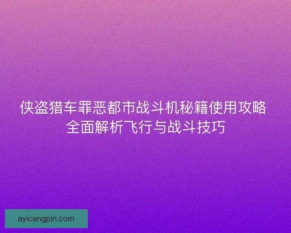 侠盗猎车罪恶都市战斗机秘籍使用攻略 全面解析飞行与战斗技巧