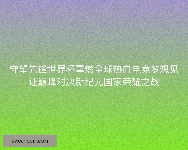 守望先锋世界杯重燃全球热血电竞梦想见证巅峰对决新纪元国家荣耀之战