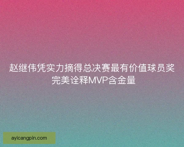 赵继伟凭实力摘得总决赛最有价值球员奖 完美诠释MVP含金量