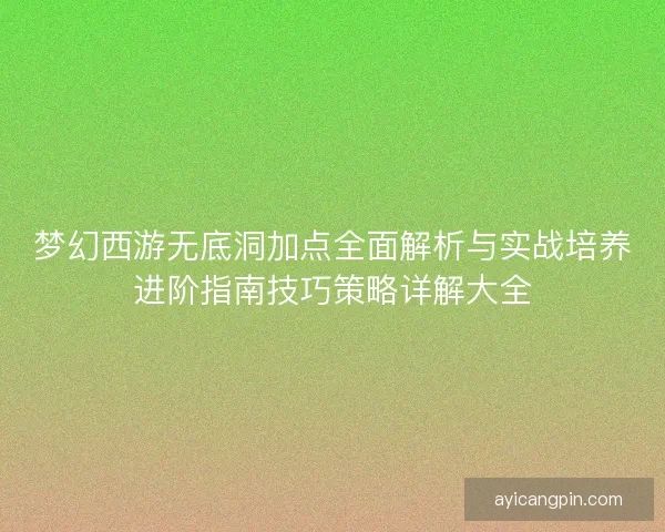 梦幻西游无底洞加点全面解析与实战培养进阶指南技巧策略详解大全