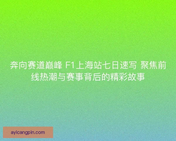 奔向赛道巅峰 F1上海站七日速写 聚焦前线热潮与赛事背后的精彩故事